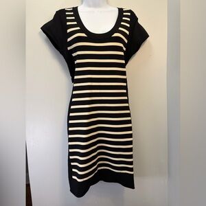 French Connection Black and Cream Striped Mini Dress